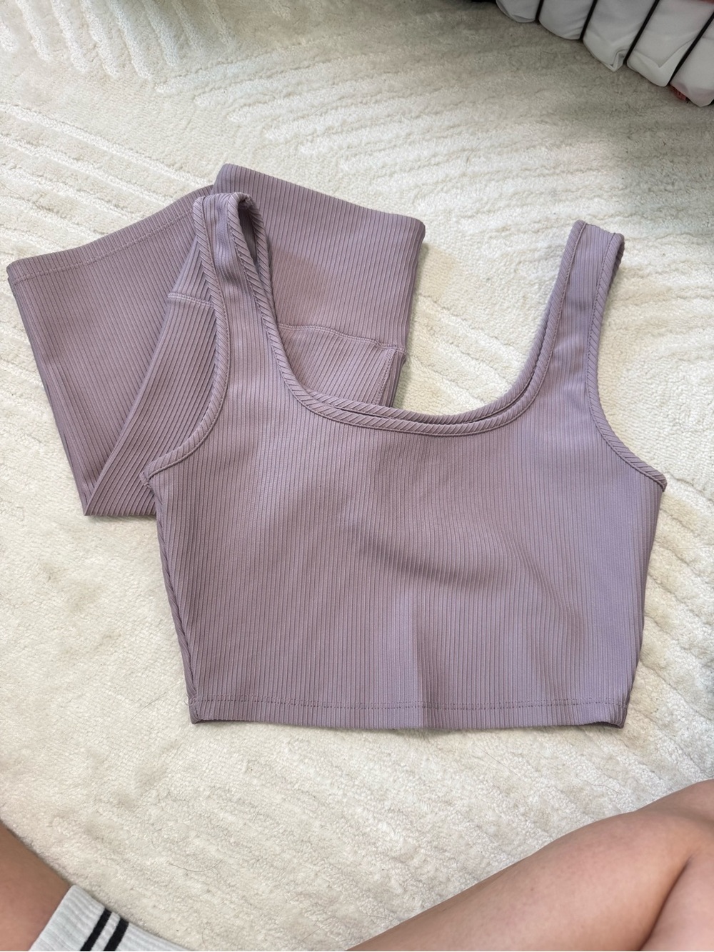 Ribbed Scoop Neck Bralette Set - Mauve